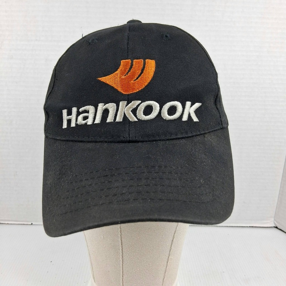 Hankook Tires Black Embroidered Logo Strapback Baseball Hat Dad Cap Mens OSFM
